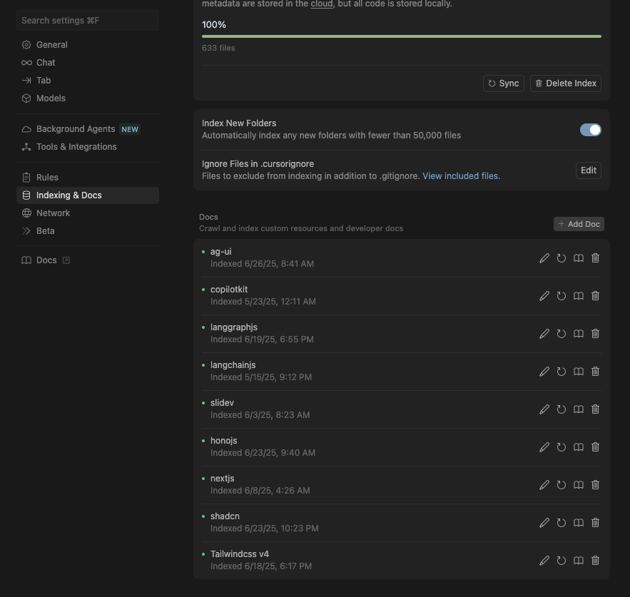 Cách Cursor index tài liệu